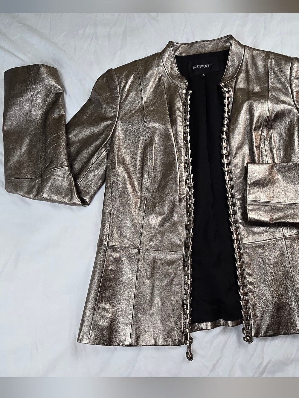 Lafayette 148 New York 100% Leather Metallic Gold Jacket Women's Size 6 Luxury
